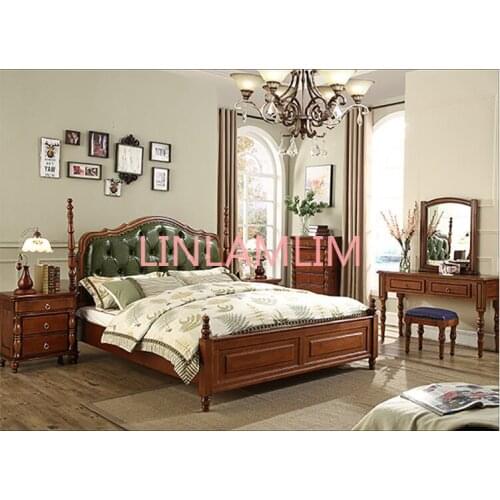 Europe and America Genuine leather bed solid wooden Soft Bed Bedroom Furniture cama muebles de dormitorio / camas quarto 1.8*2 m
