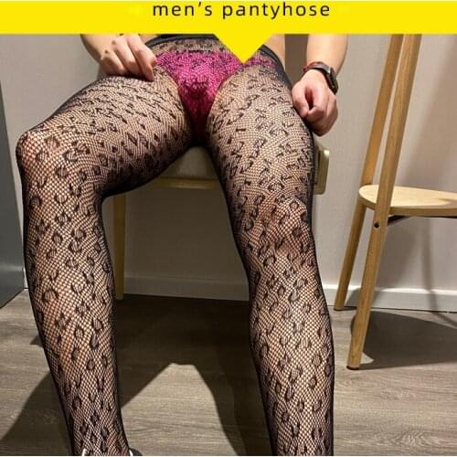 Leopard Pantyhose Medias Hombre Mens Tights Sexy Male Underwear High Elastic Fishnet Lingerie Mans Transparent Drop shipping