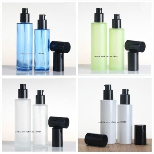120ml frosted/green/blue/white glass bottle black pump lid for serum/lotion/emulsion/foundation/toner skin carecosmetic packing