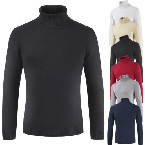 Mens New Fashion Mens Turtleneck Sweater Solid Color Sweater Multi-Color Optional Knitwear Men