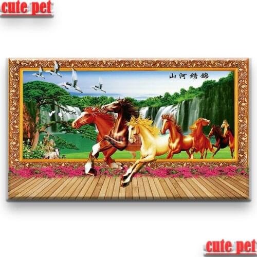 Large Diy full sets diamond painting "Eight running horses"5D round square diamond embroidery Cross Stitch mosaic rhinestones