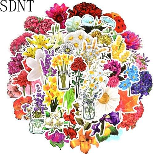 50 PCS Flower Cartoon Stickers Beautiful Plant Creative Kawaii Graffiti Waterproof Sticker to DIY Laptop Fridge Suitcase Guitar