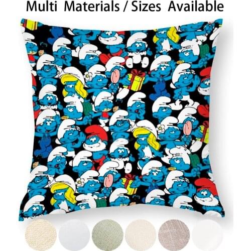 Characters / Black Background Pillow Case Throw Pillow Cover Cotton Linen Flax Blue Mushrooms Lalala Singing Happy Cheerfully