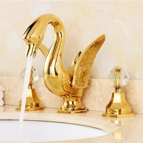 New arrival Luxury high quality gold finished cold and hot bathroom swan design widespread 8' sink faucet basin faucet