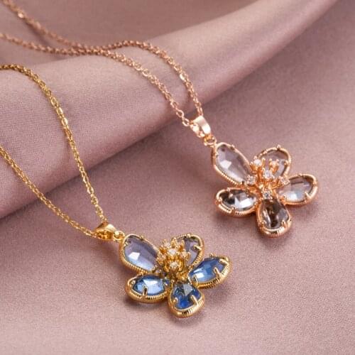 New Design Zircon Big Flower Pendant Necklace Stainless steel Chain For Women Girls Plant Charms Choker Jewelry Party Gifts