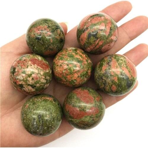Wholesale 1PC 30-32mm Natural Green Red Unakite Crystal Sphere Ball Massage Healing Decoration Natural Quartz Crystals