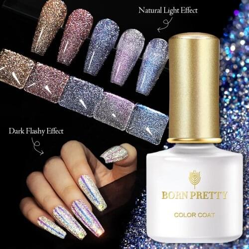 BORN PRETTY 1 Bottle 6ml Reflective Gel Varnish Glitter Silver Auroras Holographics Effect Semi Permanent Soak Off UV Gel