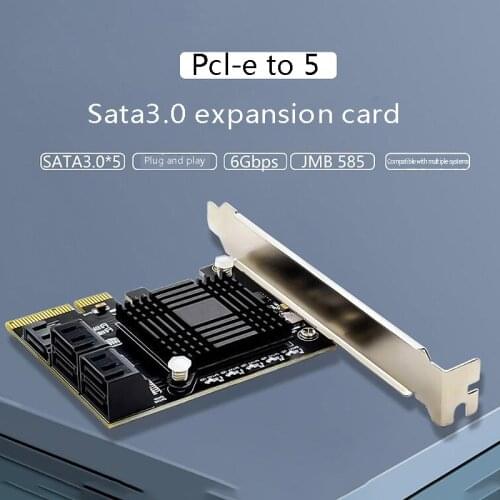 PCIE to 5-Port SATA3.0 Expansion Card Computer Chassis Adapter Card JMB585 Chip