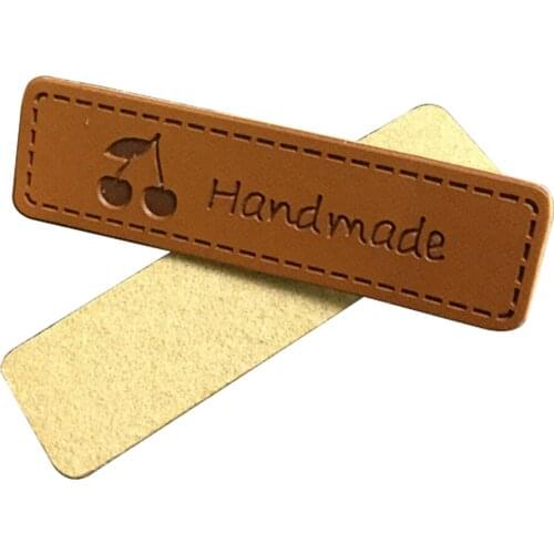 48Pcs/Lot Cherry Logo Natural Style Hand Made Leather Zaka Lebels For Clothing Handmade Gift Label For Home Textile