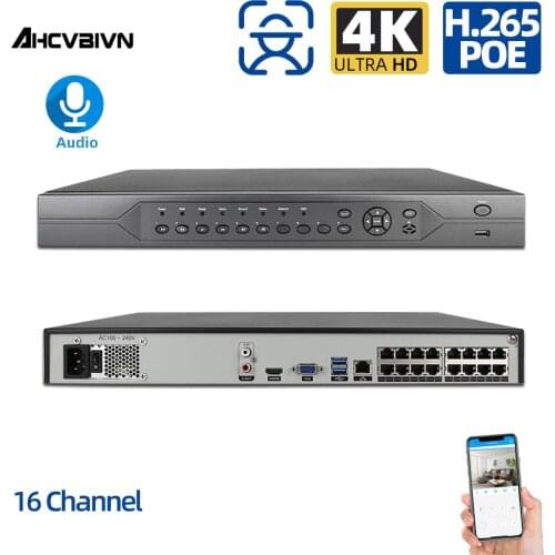4K 16 Channel NVR 48V H.265+ 16CH NVR Face/Motion Detection Support ONVIF RTSP with 16 ports POE for For Security Kit XMEYE App