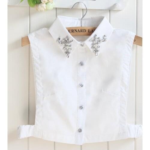 Bling Rhinestone Beads Decoration Lapel Shirt Blouse Detachable Collars Women Ladies Solid Color All-Match Fake Collar FS0462