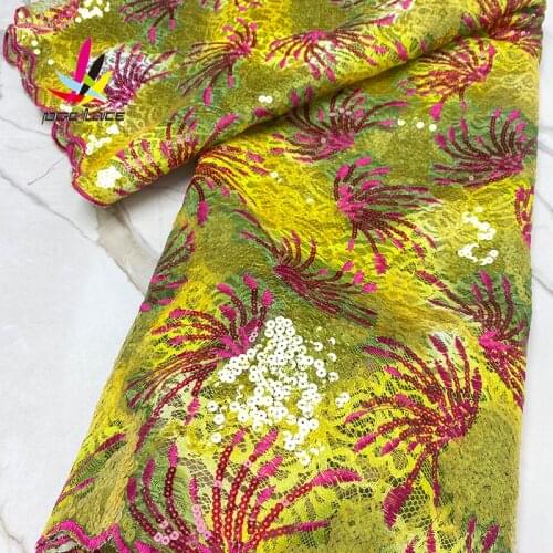 Sequin Tulle Flocking Lace African Mesh Lace fabric embroidered french fabric with embroidery design Net Africain du Nigeria