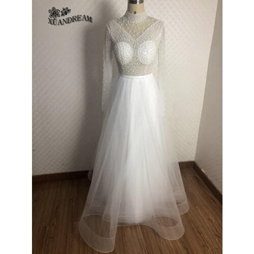 Saudi Arabia beads evening gown robes de soiree occasion dresses for women high neck full bead top long sleeves evening dresses