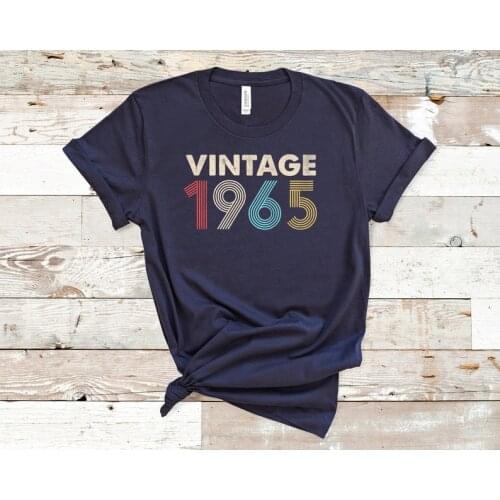 Vintage 1965 Distressed Retro Fade 56th Birthday Birthda Gift Shirt Fashion Letter Casual Short Sleeve Top Tee 100%Cotton O Neck