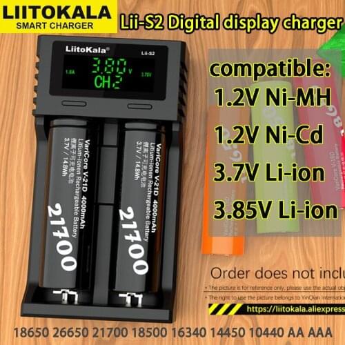 Liitokala Lii-S2 S4 LCD 3,7 V 18650 18350 18500 16340 21700 20700B 20700 14500 26650 1,2 V AA NiMH lithium battery charger