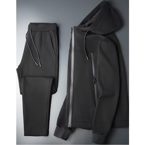 2021 winter leisure sports mens suit hooded plus velvet thickening mens cardigan suit plus size two-piece suit