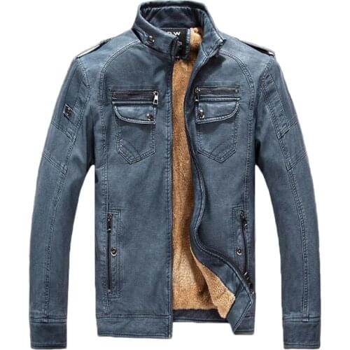 Winter Leather Jacket Men Thicken Plus Velvet Warm Coats Mens Fashion Stand Collar Pocket Washed PU Faux Leather Jackets 4XL