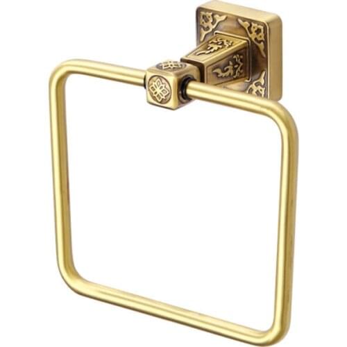 1PC Brass Towel Ring European Style Antique Square Towel Rack Pendant Carved Towel Ring