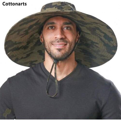 100% Cotton Camouflage Bucket Hat 16CM Large Wide Brim Sun Hat Camping Hiking Mesh Breathable Anti UV Fishing Hats for Men Women
