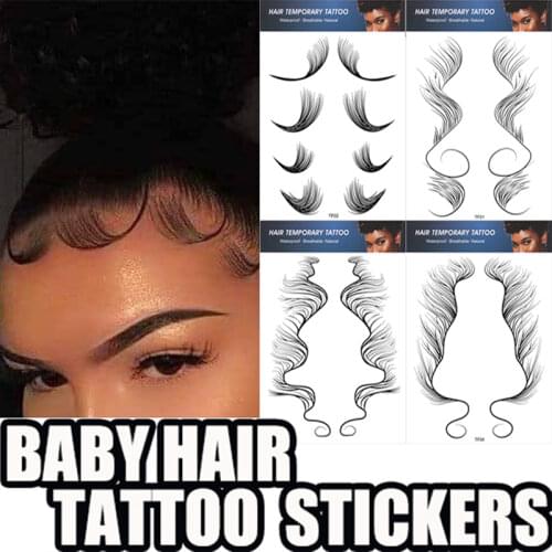 14 Styles Hair Edges Tattoo Sticker Baby Hair Temporary Tattoos Sticker Template Edges Bangs Fake Tattoo Hairline Makeup Tools