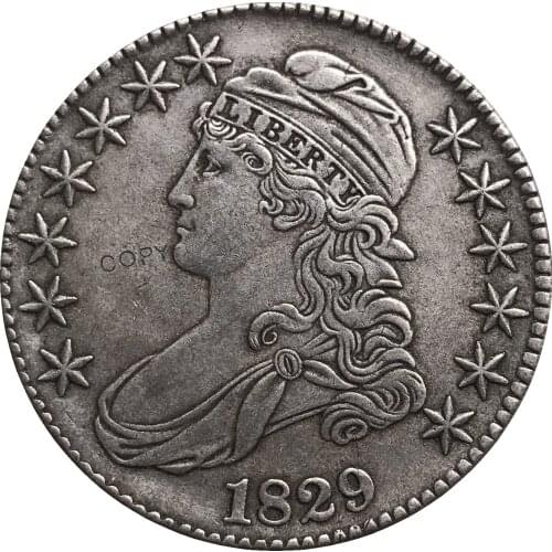 1829 United States 50 Cents ½ Dollar Liberty Eagle Capped Bust Half Dollar Cupronickel Plated Silver White Copy Coin