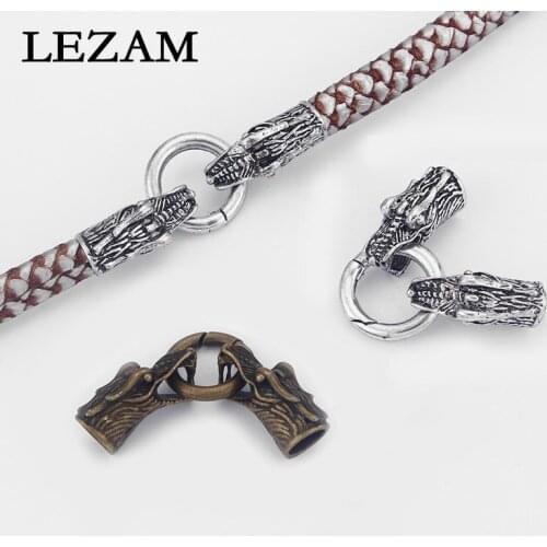 2sets Antique /Bronze Dragon Head Spring Clasp For 8mm Round Leather Cord DIY Bracelet Necklace Jewelry Accessories
