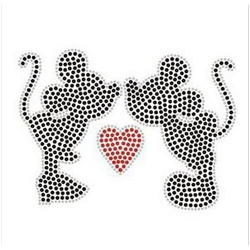 2pc/lot Couple Kiss sticker hot fix rhinestone applique iron on crystal transfers design patches for shirt dress
