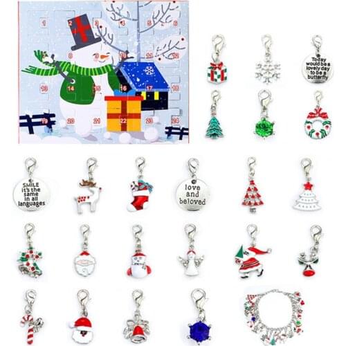 2020 Xmas Countdown Calendar Bracelet Santa Elk Sock Pendant Jewelry Making Kit Bracelet Santa Elk Sock Pendant Jewelry Making K