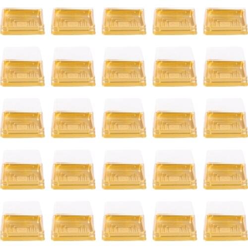50pcs Plastic Square Moon Cake Boxes Egg-Yolk Puff Container Golden Packing Box Cover Square Plastic Egg Yolk Box Moon Cake Box