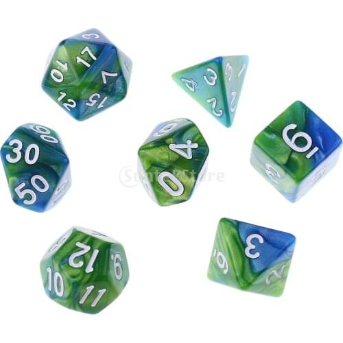 7PCS Polyhedral Dice 16mm D20 D12 D10 D8 D6 D4 for Dungeons & Dragons Table Games Green Blue