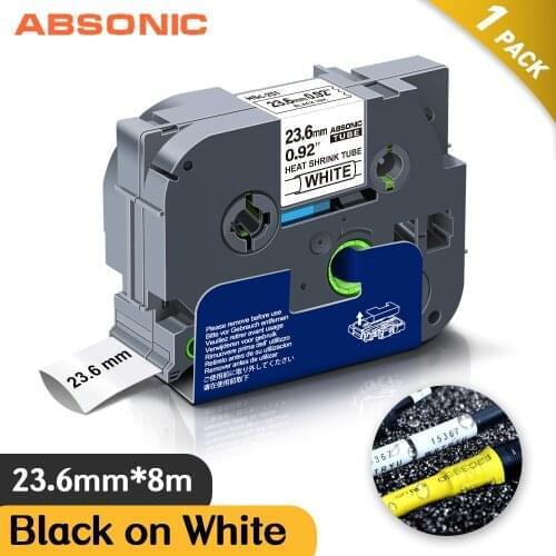 Absonic 23.6mm Hse-251 Label for Brother Hse251 Hse 251 Heat Shrink Tube Labeling Black on White for Brother P-Touch Label Maker