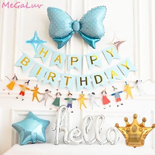 Baby Shower Decorations Happy Birthday Banner Boy Girl Balloons First 1st Birthday Party Decor Kids One Year Birthday Supplies