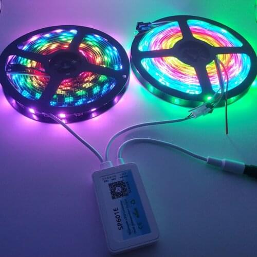 SP601e Music ControllerKitBluetoothRfWithPowerWS2812ChipRgb5050SmartPixelLedStripCarDecorationSupportandroidIosDC5v12v24v1mto5m