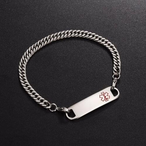 Stainless Steel Medical Technician Star of Life Caduceus Band Tag Link Chain Bracelets