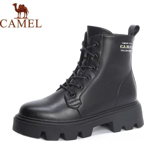 CAMEL New Winter Ankle Boots Women Chunky Platform Short Plush Black Reto Boots Zipper Increased Thick Bottom Women Shoes
