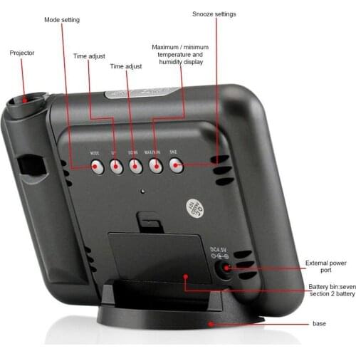 Projection Digital Weather LCD Screen Snooze Alarm Clock Color Display w/ LED with USB Charging Cable