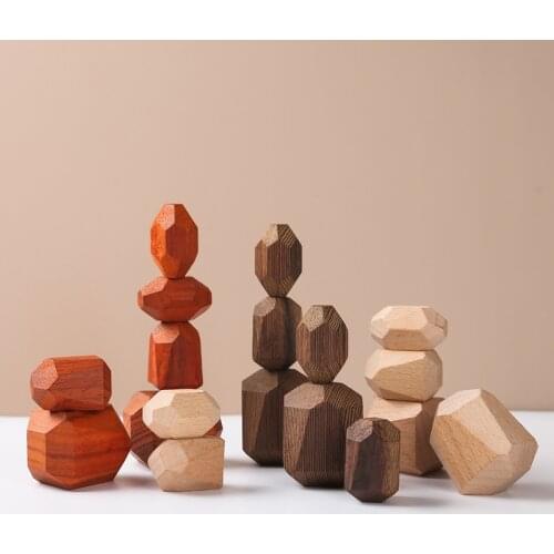 Wooden Stacked Stone Balanced Toy Nordic Style Montessori Education Colorful Rainbow Building Blocks Jenga Game Children Gifts