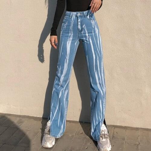 Womens Sports Pants Denim Jeans High-Waist Wide Leg Trousers, Party Running Sliming Scrawl Fall Side Pockets Denim Bottoms