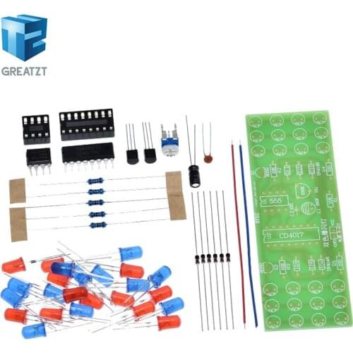 GREATZT Red Blue Double Color Flashing Lights DIY Kit Strobe NE555 + CD4017 Electronic Practice Learning Kits Suite Parts Gift