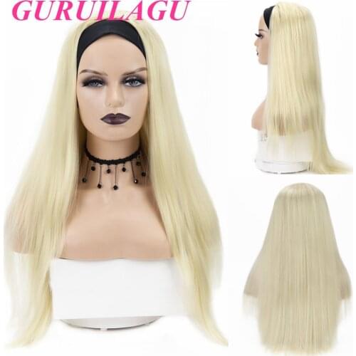 GURUILAGU 613 Blonde Wig Women Headband Wig Long Straight Hair Wigs For Women Black Natural Synthetic Wig