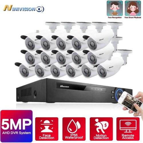 H.265 16CH 8CH AI Human Detection Face Record CCTV DVR NVR audio System 5MP 2592*1944P x1/3 inch IP66 AHD Security Camera Kit