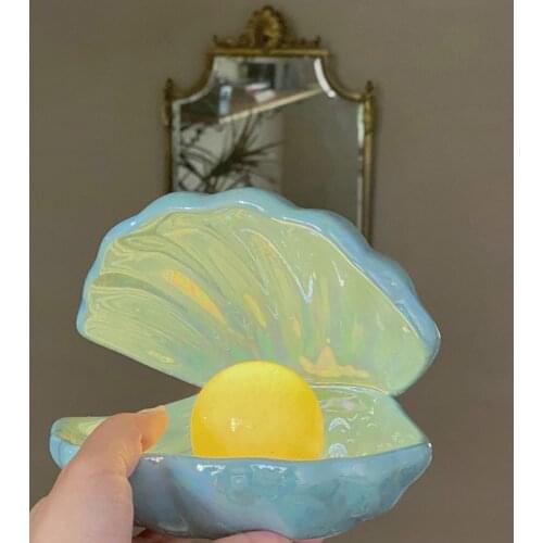 Hot Ceramic Shell Pearl Night Light Fantasy Mermaid Fairy Bedroom Bedside Lamp Storage Lighting Home Xmas Decor Birthday Gift