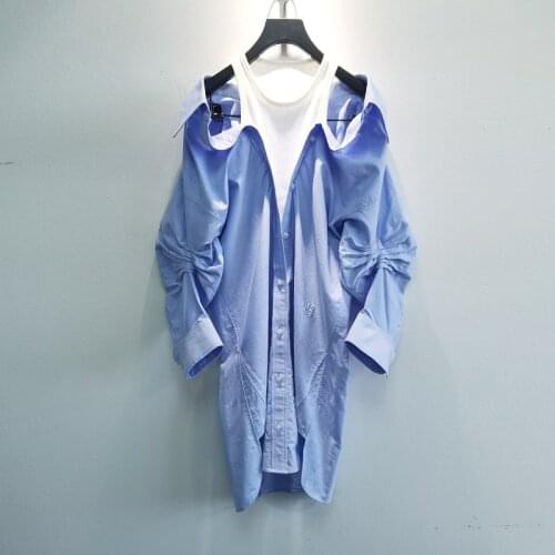 Aw King 2021 early spring new fake two piece patchwork cotton loose shirt dress