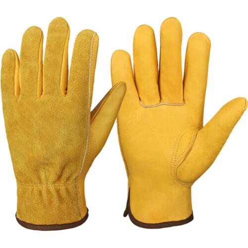 Leather Gardening Gloves Thorn and Cutting Proof Breathable Work Safety Gloves for Men Women Wood Cutting,Construction,Driving