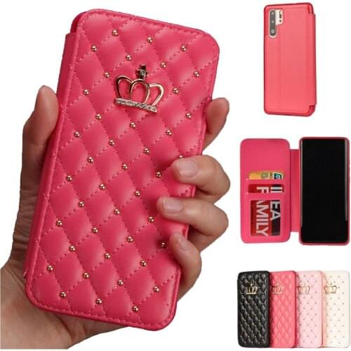 Leather Wallet For iPhone 5 6 6s 7 8 Plus X Xr Xs 11 12 Pro Max 12Mini Case Glitter Diamond Crown Queen Flip Cover