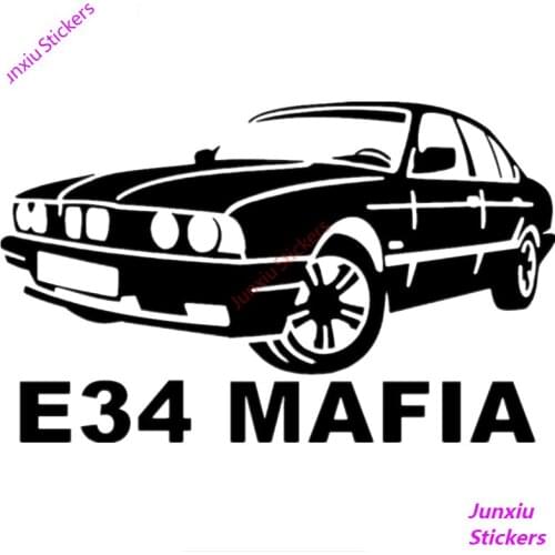 Funny Car Stickers E34 Mafia Auto Bumper Truck Camper Voiture Course Laptop Rear Windshield Racing Rally Decal Decor PVC12x9cm