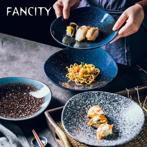 FANCITY Round corner plate creative plate kimchi plate dessert plate kitchen multifunctional ceramic plate baked rice baking pla