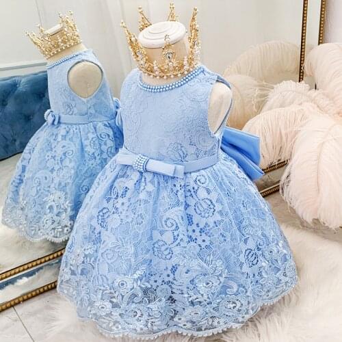 Lace Bowknot Newborn Baptism 1 2 Years Dress For Baby Girls First Birthday Party Wedding Dress Toddler Girl Christening Vestidos