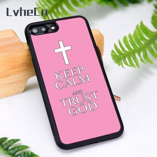 LvheCn Silicone Rubber Phone Case Cover for iPhone 6 6S 7 8 Plus X XS XR 11 12 Mini Pro Max Keep Calm Trust God Pink Religious