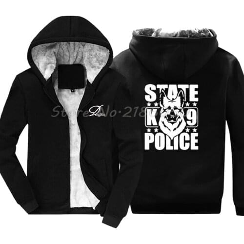 Winte Fashion German Shepherd Dog Police K-9 Print Hoodie Mens Cotton Keep Warm Sweatshirt Hip Hop Jackets Harajuku Tops